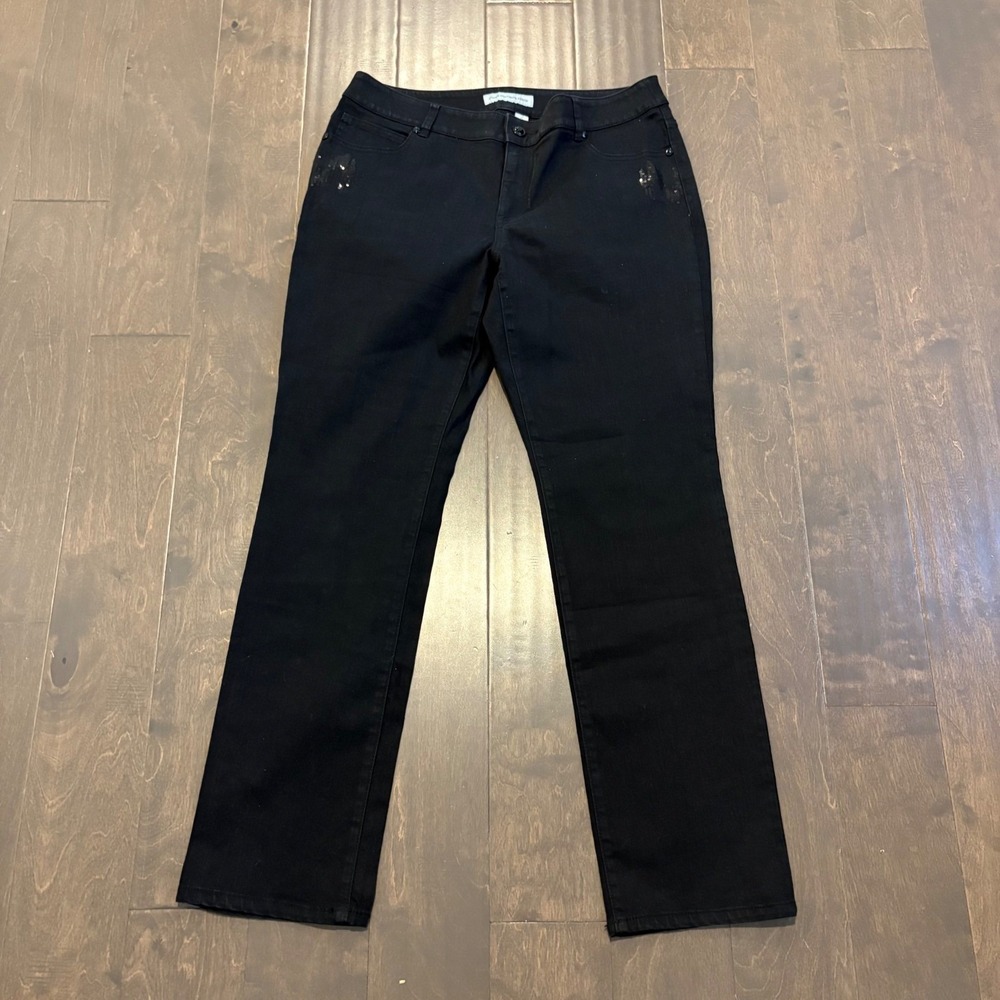 Chico's Platinum Black Sequin Pocket Flare Jeans Y2K Glam Bootcut Women's 12 (2) - Picture 4 of 16